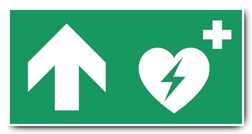 Aufkleber: 200x400 mm, 1 Stück - Automatisierter Externer Defibrillator (AED) - Kombination mit Pfeil geradeaus/aufwärts - Rettungszeichen - E010 - grün/weiß - DIN EN ISO 7010 / ASR A1.3 von Havati