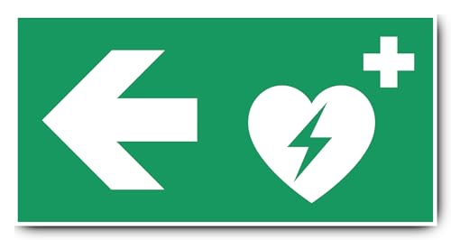 Aufkleber: 200x400 mm, 1 Stück - Automatisierter Externer Defibrillator (AED) - Kombination mit Pfeil links - Rettungszeichen - E010 - grün/weiß - DIN EN ISO 7010 / ASR A1.3 von Havati