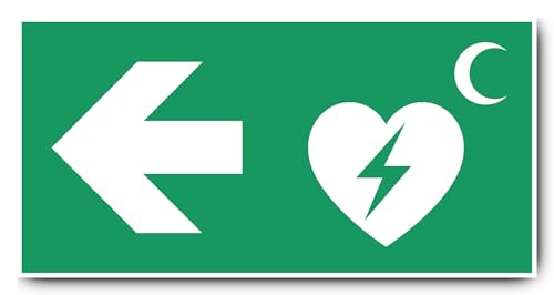 Aufkleber: 200x400 mm, 1 Stück - Automatisierter Externer Defibrillator (AED) - Kombination mit Pfeil links - Rettungszeichen Rothalbmond-Variante - E010 - grün/weiß von Havati