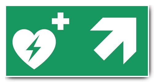 Aufkleber: 200x400 mm, 1 Stück - Automatisierter Externer Defibrillator (AED) - Kombination mit Pfeil rechts schräg/aufwärts - Rettungszeichen - E010 - grün/weiß - DIN EN ISO 7010 / ASR A1.3 von Havati