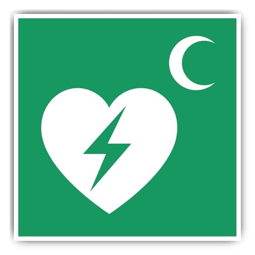 Aufkleber: 250x250 mm, 1 Stück - Automatisierter Externer Defibrillator (AED) - Rettungszeichen Rothalbmond-Variante - E010 - grün/weiß - DIN EN ISO 7010 / ASR A1.3 von Havati