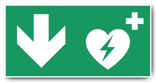 Aufkleber: 250x500 mm, 1 Stück - Automatisierter Externer Defibrillator (AED) - Kombination mit Pfeil abwärts - Rettungszeichen - E010 - grün/weiß - DIN EN ISO 7010 / ASR A1.3 von Havati