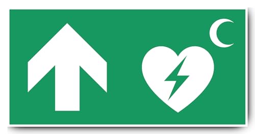 Aufkleber: 250x500 mm, 1 Stück - Automatisierter Externer Defibrillator (AED) - Kombination mit Pfeil geradeaus/aufwärts - Rettungszeichen Rothalbmond-Variante - E010 - grün/weiß von Havati