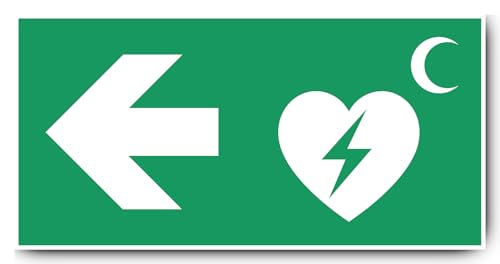 Aufkleber: 250x500 mm, 1 Stück - Automatisierter Externer Defibrillator (AED) - Kombination mit Pfeil links - Rettungszeichen Rothalbmond-Variante - E010 - grün/weiß von Havati