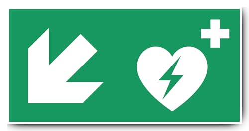 Aufkleber: 250x500 mm, 1 Stück - Automatisierter Externer Defibrillator (AED) - Kombination mit Pfeil links abwärts - Rettungszeichen - E010 - grün/weiß - DIN EN ISO 7010 / ASR A1.3 von Havati