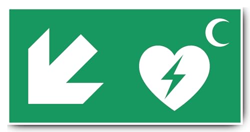 Aufkleber: 250x500 mm, 1 Stück - Automatisierter Externer Defibrillator (AED) - Kombination mit Pfeil links abwärts - Rettungszeichen Rothalbmond-Variante - E010 - grün/weiß von Havati