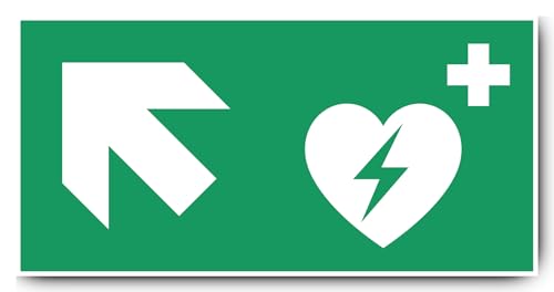 Aufkleber: 250x500 mm, 1 Stück - Automatisierter Externer Defibrillator (AED) - Kombination mit Pfeil links schräg/aufwärts - Rettungszeichen - E010 - grün/weiß - DIN EN ISO 7010 / ASR A1.3 von Havati