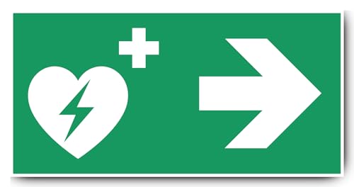 Aufkleber: 250x500 mm, 1 Stück - Automatisierter Externer Defibrillator (AED) - Kombination mit Pfeil rechts - Rettungszeichen - E010 - grün/weiß - DIN EN ISO 7010 / ASR A1.3 von Havati
