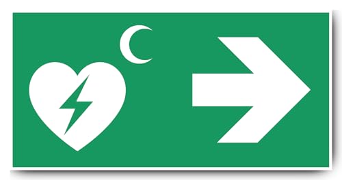 Aufkleber: 250x500 mm, 1 Stück - Automatisierter Externer Defibrillator (AED) - Kombination mit Pfeil rechts - Rettungszeichen Rothalbmond-Variante - E010 - grün/weiß von Havati