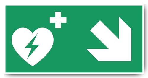 Aufkleber: 250x500 mm, 1 Stück - Automatisierter Externer Defibrillator (AED) - Kombination mit Pfeil rechts abwärts - Rettungszeichen - E010 - grün/weiß - DIN EN ISO 7010 / ASR A1.3 von Havati