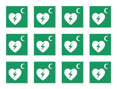 Aufkleber: 25x25 mm, 12 Stück - Automatisierter Externer Defibrillator (AED) - Rettungszeichen Rothalbmond-Variante - E010 - grün/weiß - DIN EN ISO 7010 / ASR A1.3 von Havati