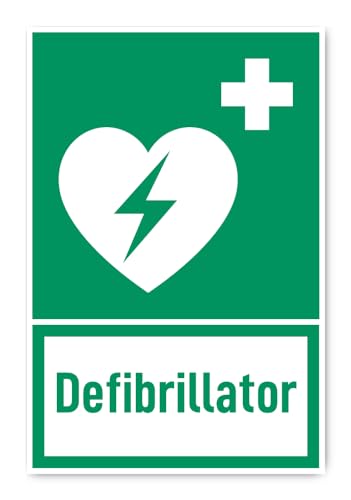 Aufkleber: 300x200 mm, 1 Stück - Automatisierter Externer Defibrillator (AED) - Rettungszeichen mit Text (deutsch) (grün/weiß) - hochkant - E010 - DIN EN ISO 7010 / ASR A1.3 von Havati