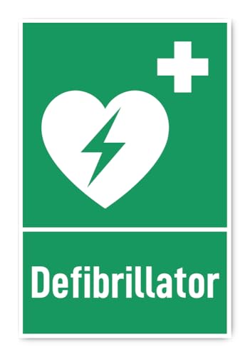 Aufkleber: 300x200 mm, 1 Stück - Automatisierter Externer Defibrillator (AED) - Rettungszeichen mit Text (deutsch) (grün/weiß) - hochkant - E010 - DIN EN ISO 7010 / ASR A1.3 von Havati