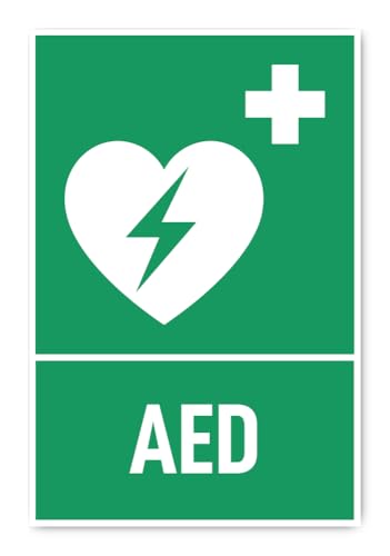 Aufkleber: 300x200 mm, 1 Stück - Automatisierter Externer Defibrillator (AED) - Rettungszeichen mit Text (deutsch) (grün/weiß) - hochkant - E010 - DIN EN ISO 7010 / ASR A1.3 von Havati