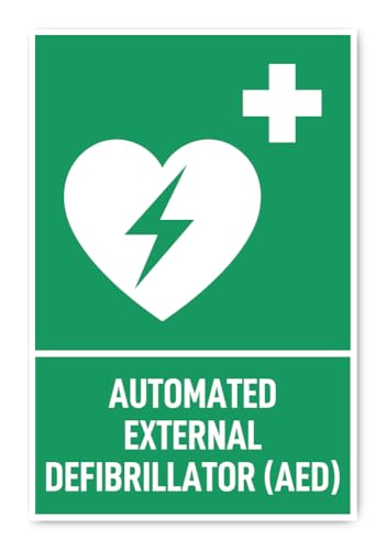 Aufkleber: 300x200 mm, 1 Stück - Automatisierter Externer Defibrillator (AED) - Rettungszeichen mit Text (englisch) (grün/weiß) - hochkant - E016 - DIN EN ISO 7010 / ASR A1.3 von Havati