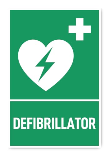 Aufkleber: 300x200 mm, 1 Stück - Automatisierter Externer Defibrillator (AED) - Rettungszeichen mit Text (englisch) (grün/weiß) - hochkant - E016 - DIN EN ISO 7010 / ASR A1.3 von Havati
