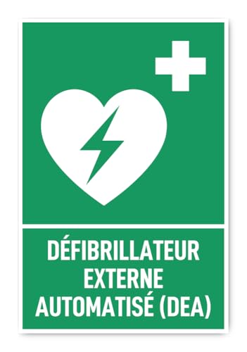 Aufkleber: 300x200 mm, 1 Stück - Automatisierter Externer Defibrillator (AED) - Rettungszeichen mit Text (französisch) (grün/weiß) - hochkant - E016 - DIN EN ISO 7010 / ASR A1.3 von Havati