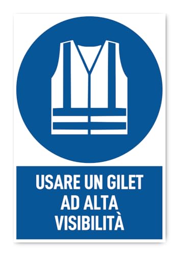 Aufkleber: 300x200 mm, 1 Stück - Warnweste benutzen - Gebotszeichen mit Text (italienisch) (blau/weiß) - hochkant - M010 - DIN EN ISO 7010 / ASR A1.3 von Havati