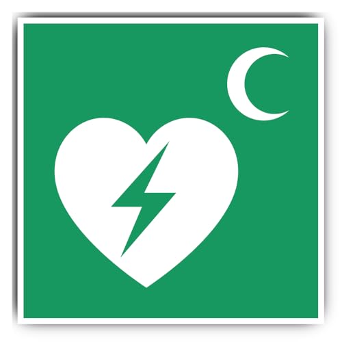 Aufkleber: 300x300 mm, 1 Stück - Automatisierter Externer Defibrillator (AED) - Rettungszeichen Rothalbmond-Variante - E010 - grün/weiß - DIN EN ISO 7010 / ASR A1.3 von Havati