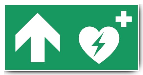 Aufkleber: 300x600 mm, 1 Stück - Automatisierter Externer Defibrillator (AED) - Kombination mit Pfeil geradeaus/aufwärts - Rettungszeichen - E010 - grün/weiß - DIN EN ISO 7010 / ASR A1.3 von Havati