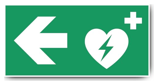 Aufkleber: 300x600 mm, 1 Stück - Automatisierter Externer Defibrillator (AED) - Kombination mit Pfeil links - Rettungszeichen - E010 - grün/weiß - DIN EN ISO 7010 / ASR A1.3 von Havati