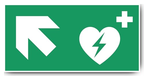 Aufkleber: 300x600 mm, 1 Stück - Automatisierter Externer Defibrillator (AED) - Kombination mit Pfeil links schräg/aufwärts - Rettungszeichen - E010 - grün/weiß - DIN EN ISO 7010 / ASR A1.3 von Havati