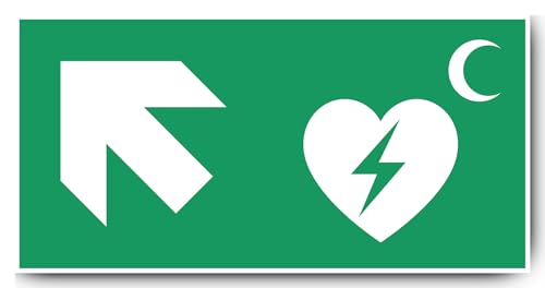 Aufkleber: 300x600 mm, 1 Stück - Automatisierter Externer Defibrillator (AED) - Kombination mit Pfeil links schräg/aufwärts - Rettungszeichen Rothalbmond-Variante - E010 - grün/weiß von Havati