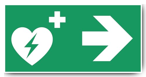 Aufkleber: 300x600 mm, 1 Stück - Automatisierter Externer Defibrillator (AED) - Kombination mit Pfeil rechts - Rettungszeichen - E010 - grün/weiß - DIN EN ISO 7010 / ASR A1.3 von Havati
