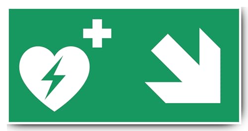 Aufkleber: 300x600 mm, 1 Stück - Automatisierter Externer Defibrillator (AED) - Kombination mit Pfeil rechts abwärts - Rettungszeichen - E010 - grün/weiß - DIN EN ISO 7010 / ASR A1.3 von Havati