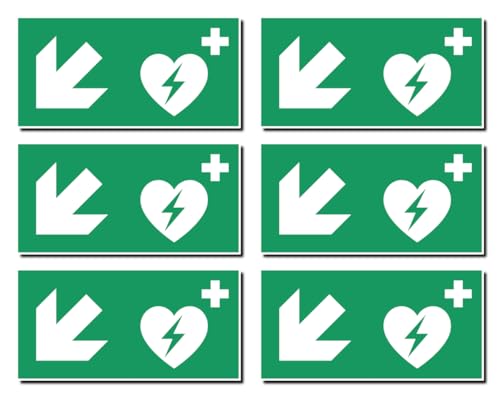 Aufkleber: 50x100 mm, 6 Stück - Automatisierter Externer Defibrillator (AED) - Kombination mit Pfeil links abwärts - Rettungszeichen - E010 - grün/weiß - DIN EN ISO 7010 / ASR A1.3 von Havati