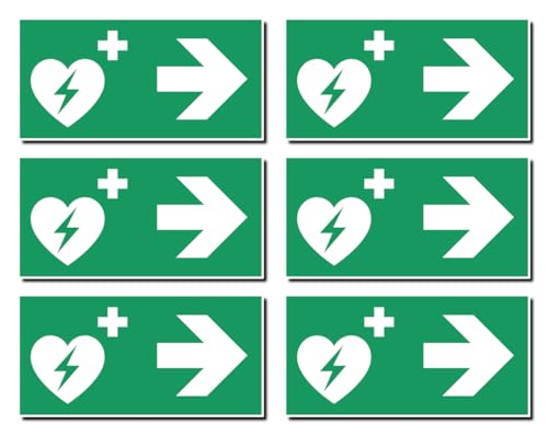 Aufkleber: 50x100 mm, 6 Stück - Automatisierter Externer Defibrillator (AED) - Kombination mit Pfeil rechts - Rettungszeichen - E010 - grün/weiß - DIN EN ISO 7010 / ASR A1.3 von Havati
