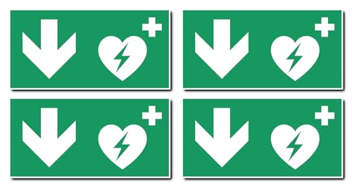 Aufkleber: 75x150 mm, 4 Stück - Automatisierter Externer Defibrillator (AED) - Kombination mit Pfeil abwärts - Rettungszeichen - E010 - grün/weiß - DIN EN ISO 7010 / ASR A1.3 von Havati