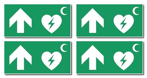 Aufkleber: 75x150 mm, 4 Stück - Automatisierter Externer Defibrillator (AED) - Kombination mit Pfeil geradeaus/aufwärts - Rettungszeichen Rothalbmond-Variante - E010 - grün/weiß von Havati