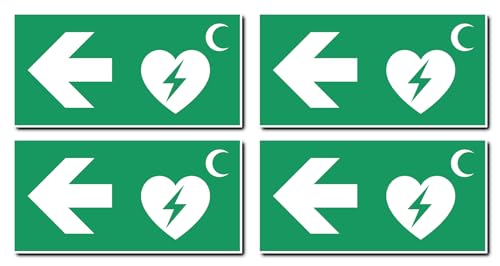 Aufkleber: 75x150 mm, 4 Stück - Automatisierter Externer Defibrillator (AED) - Kombination mit Pfeil links - Rettungszeichen Rothalbmond-Variante - E010 - grün/weiß von Havati