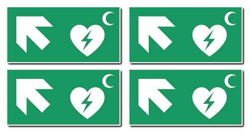 Aufkleber: 75x150 mm, 4 Stück - Automatisierter Externer Defibrillator (AED) - Kombination mit Pfeil links schräg/aufwärts - Rettungszeichen Rothalbmond-Variante - E010 - grün/weiß von Havati