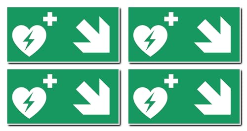 Aufkleber: 75x150 mm, 4 Stück - Automatisierter Externer Defibrillator (AED) - Kombination mit Pfeil rechts abwärts - Rettungszeichen - E010 - grün/weiß - DIN EN ISO 7010 / ASR A1.3 von Havati