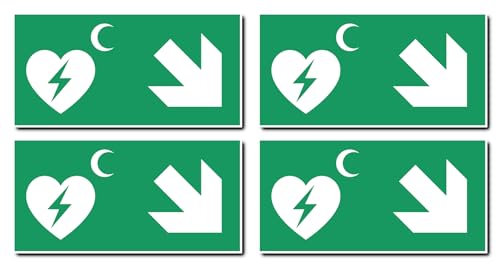 Aufkleber: 75x150 mm, 4 Stück - Automatisierter Externer Defibrillator (AED) - Kombination mit Pfeil rechts abwärts - Rettungszeichen Rothalbmond-Variante - E010 - grün/weiß von Havati