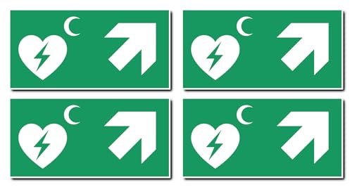 Aufkleber: 75x150 mm, 4 Stück - Automatisierter Externer Defibrillator (AED) - Kombination mit Pfeil rechts schräg/aufwärts - Rettungszeichen Rothalbmond-Variante - E010 - grün/weiß von Havati