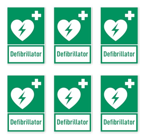 Aufkleber: 75x50 mm, 6 Stück - Automatisierter Externer Defibrillator (AED) - Rettungszeichen mit Text (deutsch) (grün/weiß) - hochkant - E010 - DIN EN ISO 7010 / ASR A1.3 von Havati
