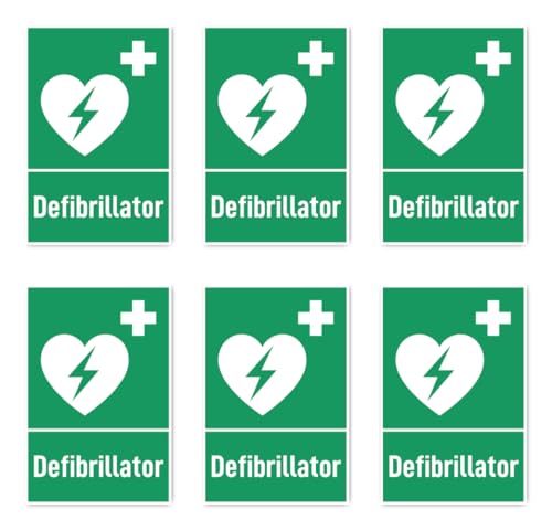 Aufkleber: 75x50 mm, 6 Stück - Automatisierter Externer Defibrillator (AED) - Rettungszeichen mit Text (deutsch) (grün/weiß) - hochkant - E010 - DIN EN ISO 7010 / ASR A1.3 von Havati