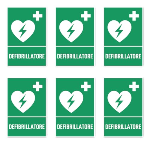 Aufkleber: 75x50 mm, 6 Stück - Automatisierter Externer Defibrillator (AED) - Rettungszeichen mit Text (italienisch) (grün/weiß) - hochkant - E016 - DIN EN ISO 7010 / ASR A1.3 von Havati