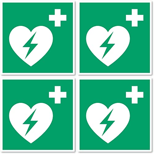 Automatisierter Externer Defibrillator (AED), Rettungszeichen: E010 - DIN EN ISO 7010 / ASR A1.3 - Aufkleber: 10 cm, 4 Stück von Havati