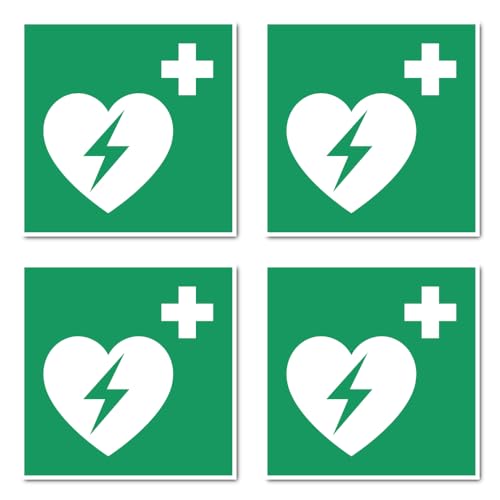 Automatisierter Externer Defibrillator (AED), Rettungszeichen: E010 - DIN EN ISO 7010 / ASR A1.3 - Aufkleber: 10 cm, 4 Stück von Havati