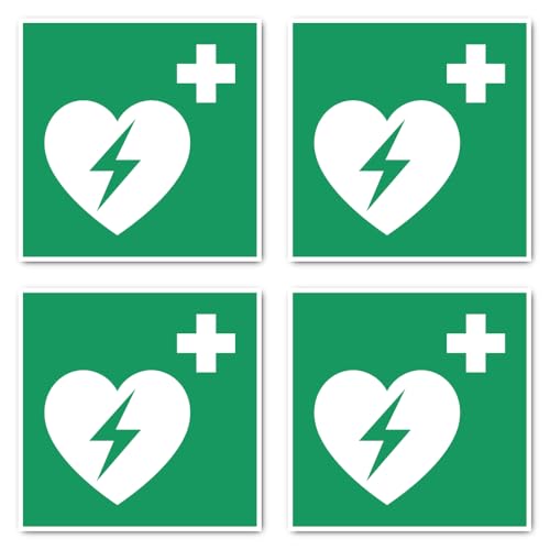 Automatisierter Externer Defibrillator (AED), Rettungszeichen: E010 - DIN EN ISO 7010 / ASR A1.3 - Aufkleber: 15 cm, 4 Stück von Havati