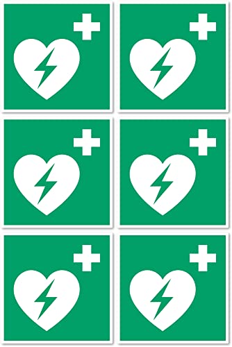 Automatisierter Externer Defibrillator (AED), Rettungszeichen: E010 - DIN EN ISO 7010 / ASR A1.3 - Aufkleber: 5 cm, 6 Stück von Havati