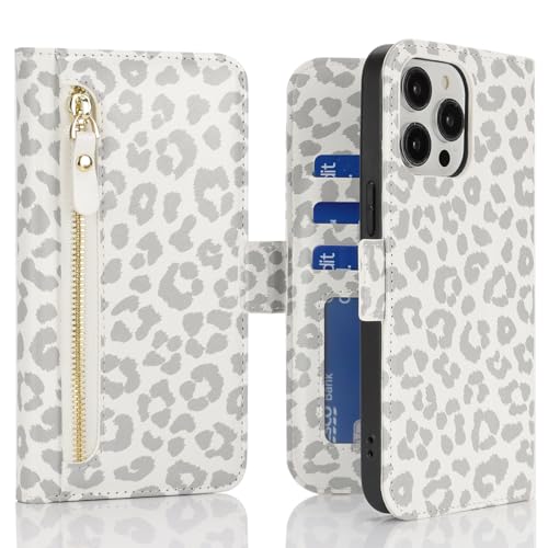 Havaya Hülle für iPhone 13 Pro Max mit Kartenhalter und Standfunktion Klapphülle PU Leder Flip Kompatibel mit iPhone 12 Pro Max Hülle Reißverschluss geldbörse - Weißer Leopardendruck Havaya Hülle für iPhone 13 Pro Max mit Kartenhalter und Standfunktion Klapphülle PU Leder Flip Kompatibel mit iPhone 12 Pro Max Hülle Reißverschluss geldbörse - Weißer Leopardendruck von Havaya