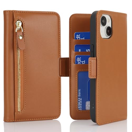 Havaya Hülle für iPhone 14 mit Kartenhalter und Standfunktion Klapphülle PU Leder Flip Kompatibel mit iPhone 13 Hülle Reißverschluss geldbörse - Braun Havaya Hülle für iPhone 14 mit Kartenhalter und Standfunktion Klapphülle PU Leder Flip Kompatibel mit iPhone 13 Hülle Reißverschluss geldbörse - Braun von Havaya