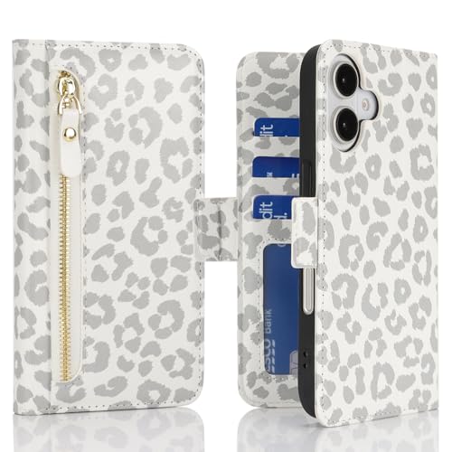 Havaya Hülle für iPhone 16 Plus mit Kartenhalter und Standfunktion Klapphülle PU Leder Flip Kompatibel mit iPhone 16 Plus Hülle Reißverschluss geldbörse - Weißer Leopardendruck Havaya Hülle für iPhone 16 Plus mit Kartenhalter und Standfunktion Klapphülle PU Leder Flip Kompatibel mit iPhone 16 Plus Hülle Reißverschluss geldbörse - Weißer Leopardendruck von Havaya