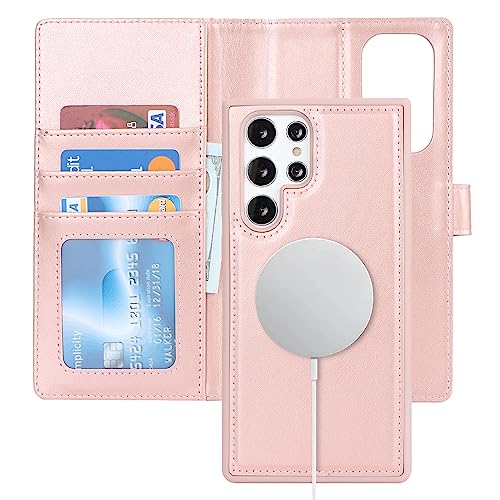 Ｈａｖａｙａ für Samsung Galaxy S22 Ultra Hülle Kompatibel mit Magsafe für Samsung Galaxy S22 Ultra Hülle Kartenfach geldbörse Herren Abnehmbar - Roségold von Ｈａｖａｙａ