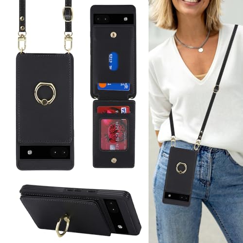 Ｈａｖａｙａ für Google Pixel 6 Hülle mit Band RFID kartenfach Hülle Google Pixel 6 mit Band Ring - Schwarz von Ｈａｖａｙａ